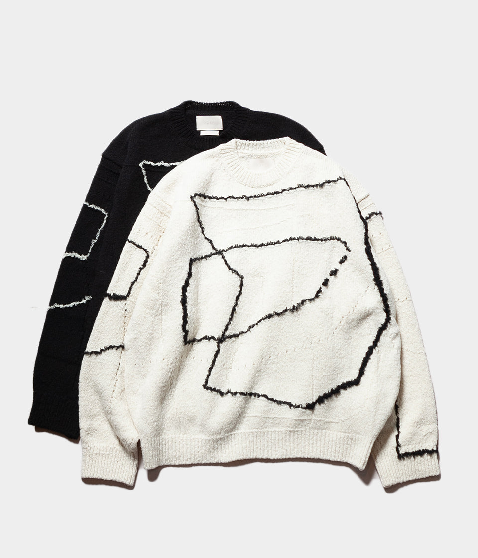 Yoke Continuous Line Embroidery Sweater-