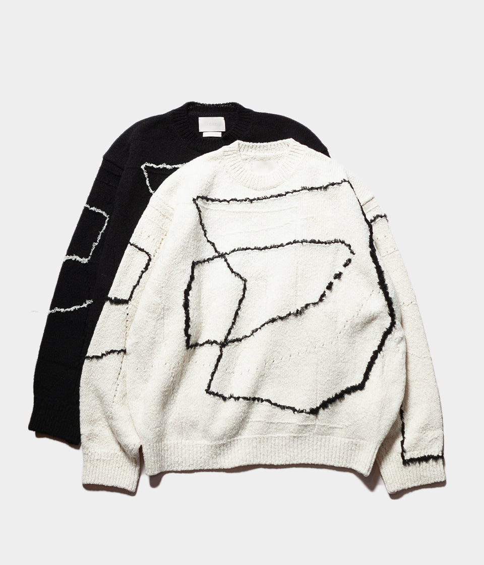 Yoke Continuous Line Embroidery Sweater - ニット/セーター