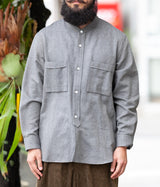 STILL BY HAND "SH02234" Cotton wool band collar shirt