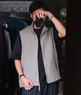 STILL BY HAND "VE01242" Linen Stand collar vest