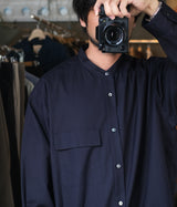 STILL BY HAND "SH09261" Cotton ramie band collar shirt