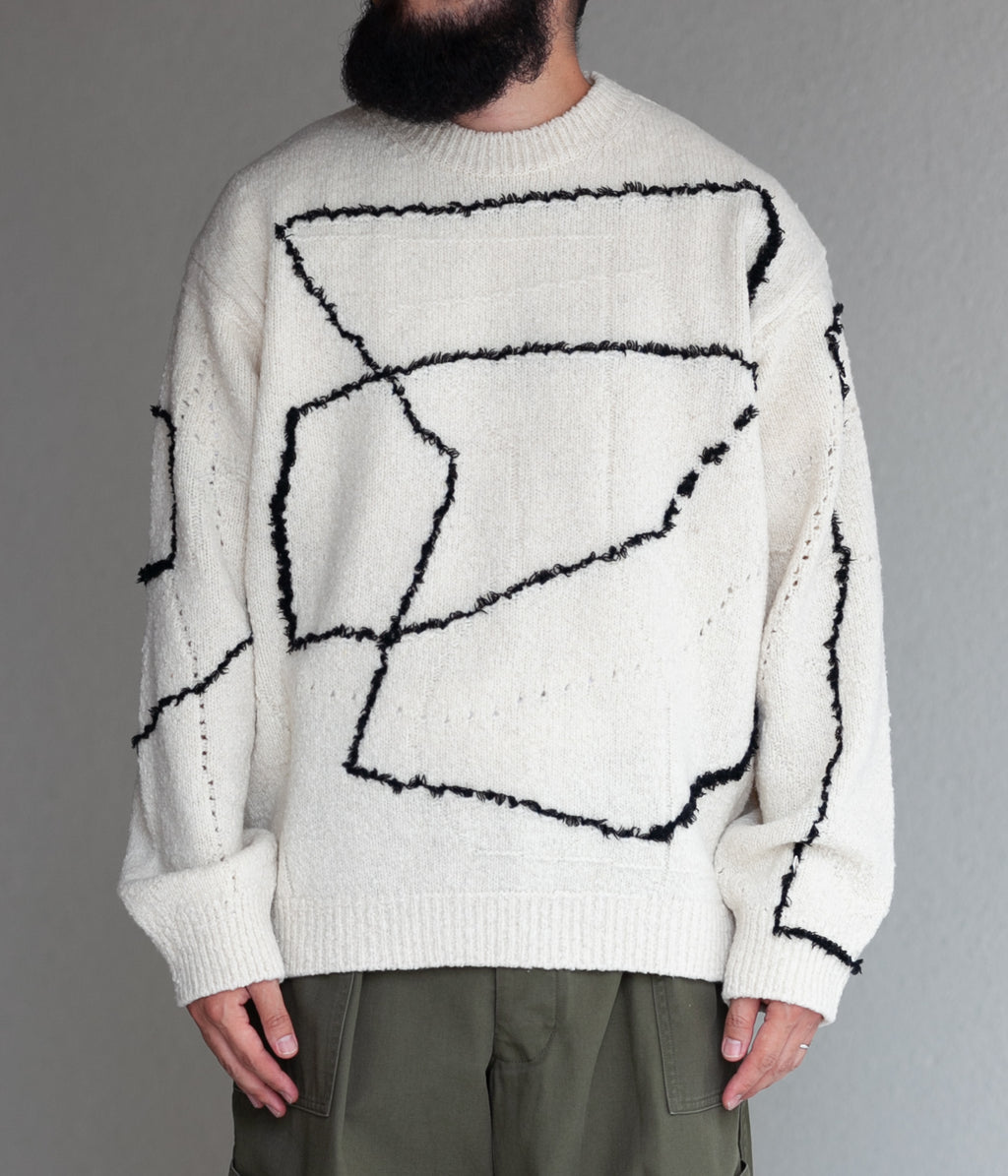 Yoke Continuous Line Embroidery Sweater-