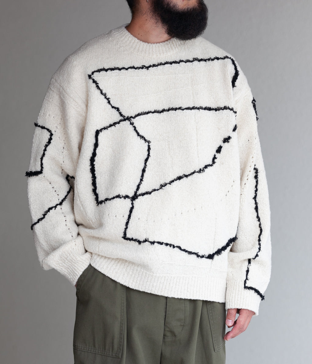 Yoke Continuous Line Embroidery Sweater - ニット/セーター