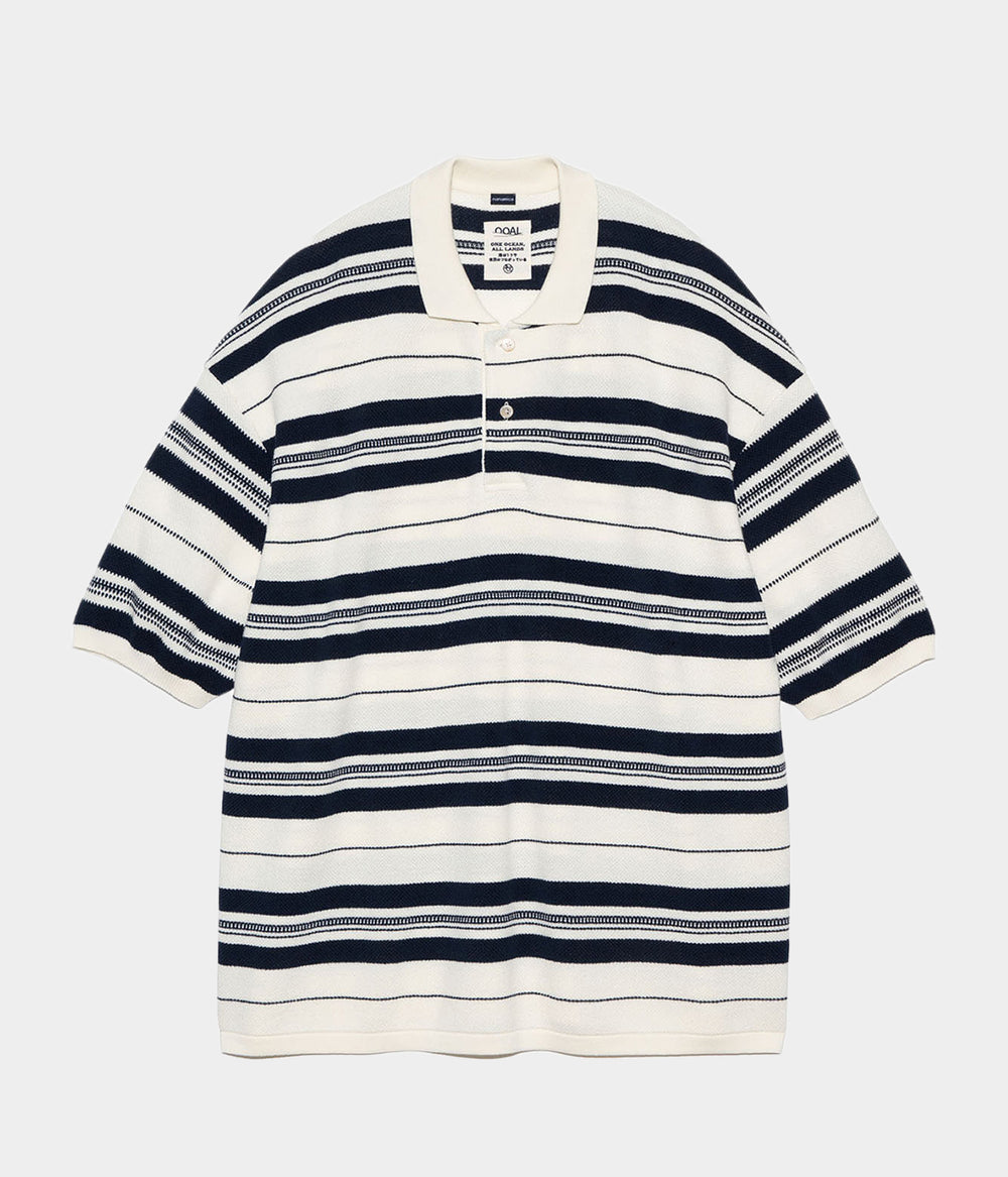 nanamica ナナミカ　Stripe Polo Sweater ネイビー　M NANAMICA 