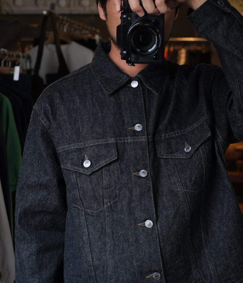 A.PRESSE "Black Denim Trucker Jacket"