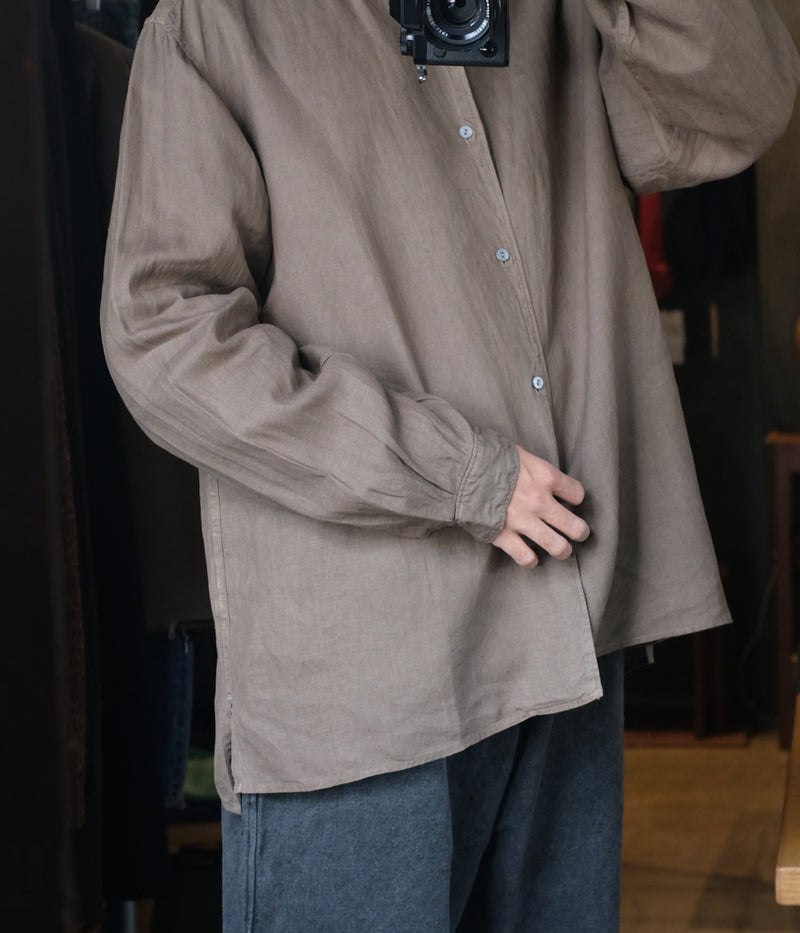 MITTAN "SH-117DC" hemp open-collar shirt (dark plant dye)