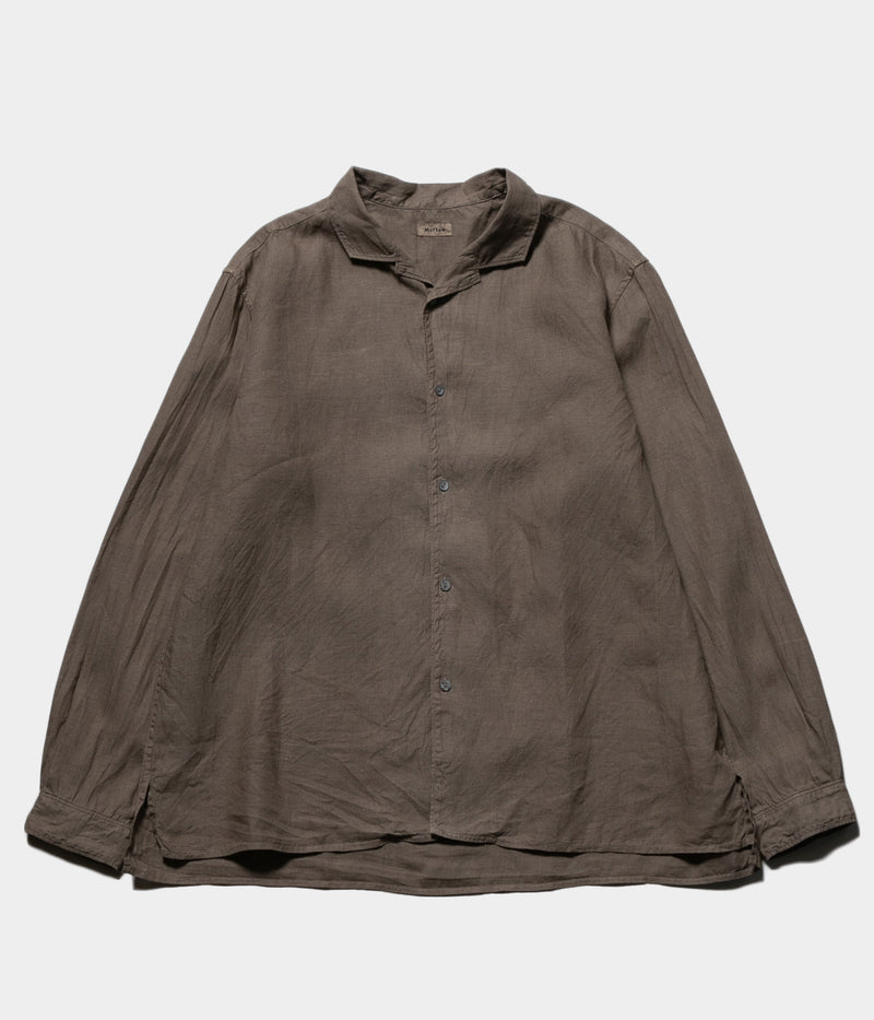 MITTAN "SH-117DC" hemp open-collar shirt (dark plant dye)