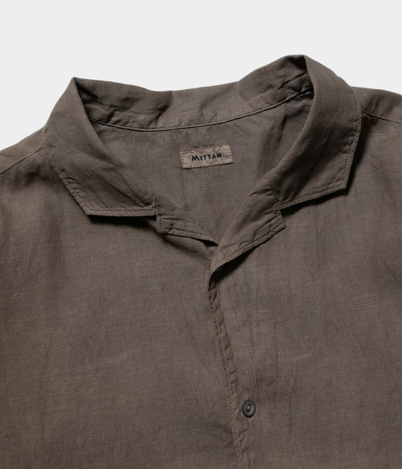 MITTAN "SH-117DC" hemp open-collar shirt (dark plant dye)