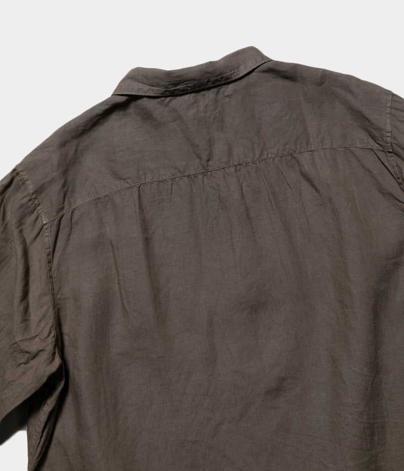 MITTAN "SH-117DC" hemp open-collar shirt (dark plant dye)