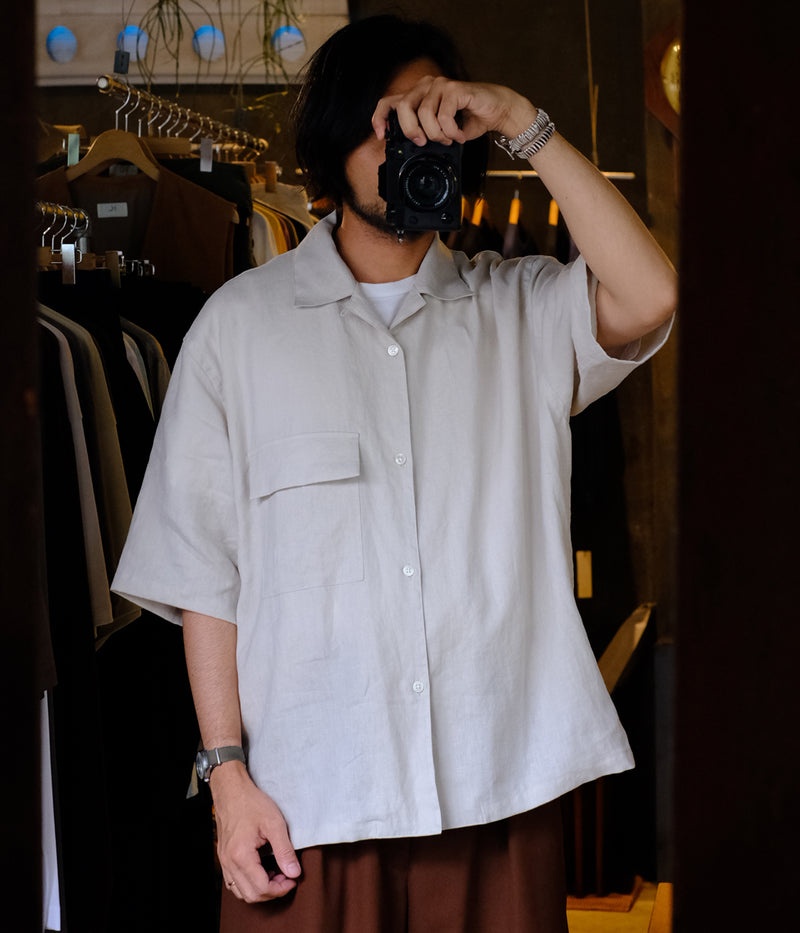 STILL BY HAND "SH03252"Linen open collar shirt