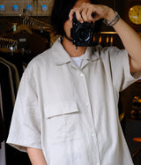 STILL BY HAND "SH03252"Linen open collar shirt