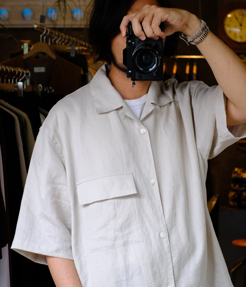 STILL BY HAND "SH03252"Linen open collar shirt