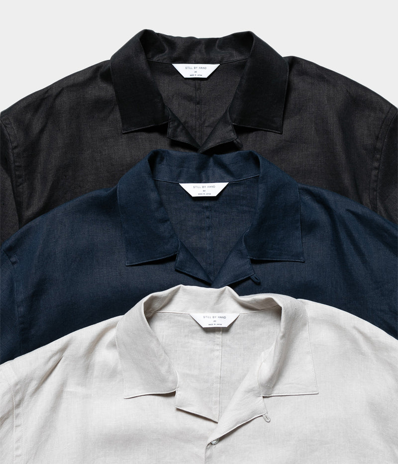 STILL BY HAND "SH03252"Linen open collar shirt