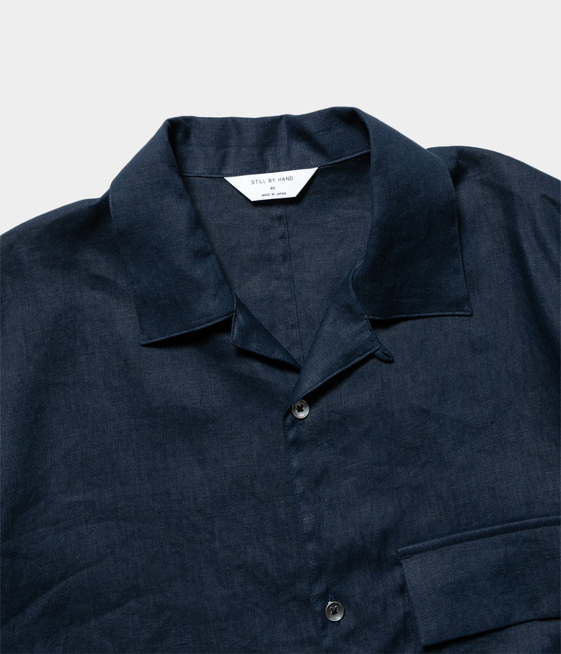 STILL BY HAND "SH03252"Linen open collar shirt