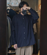 STILL BY HAND "SH09261" Cotton ramie band collar shirt