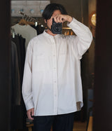STILL BY HAND "SH03263" Garment-dye band collar shirt