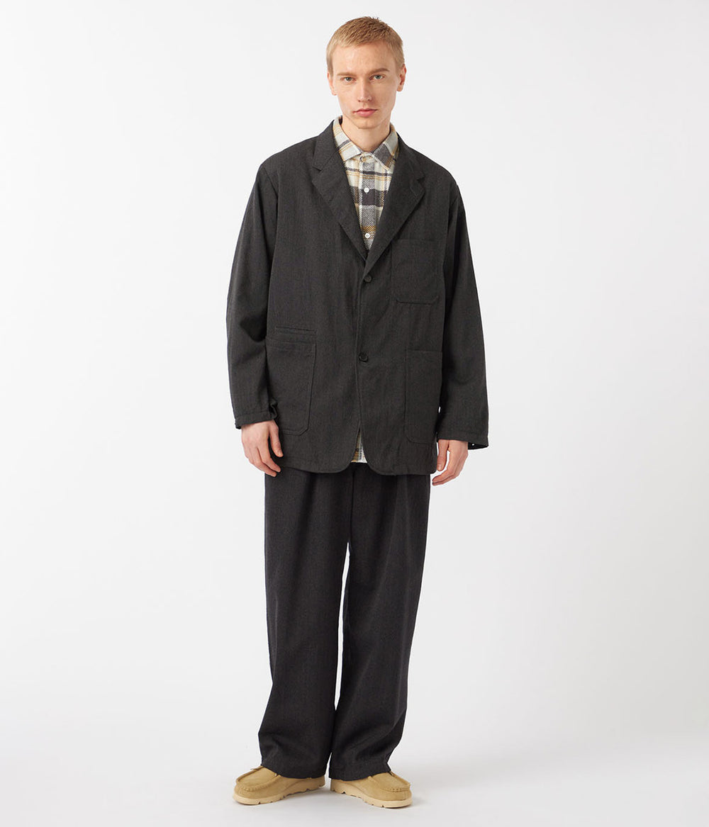 CABANA ノーカラーダブルジャケット 定価49,500円 ブラック カバナ CABaN（キャバン） ジャケット ノーカラージャケット ウールコットン